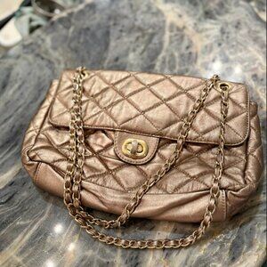 Gold Metallic Quilted Leather Shoulder Bag